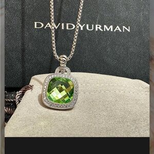 David Yurman Petite Albion Pendant Necklace Green Topaz with Diamonds 18"